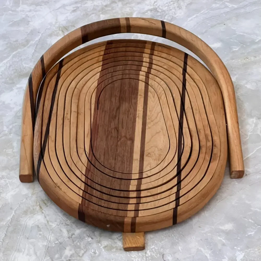 Collapsible Foldable Spiral Trivet Wooden Fruit Berry Basket Woodwork - Picture 3 of 13
